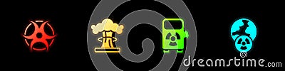 Set Biohazard symbol, Nuclear explosion, Electric car charging station and Planet earth and radiation icon. Vector Vector Illustration