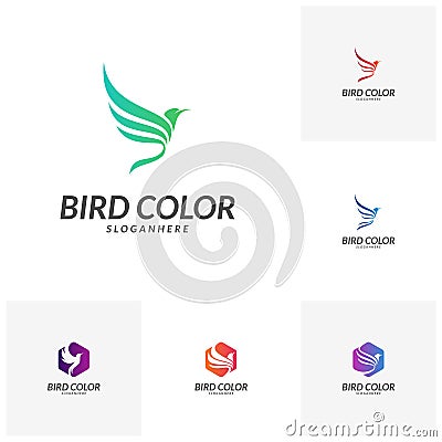 Set of Bird logo vector. Flying Bird Logo design vector template. Dove Pigeon Logotype concept icon Vector Illustration