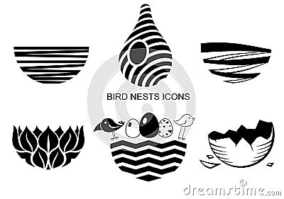 Set bird nests icons Stock Photo