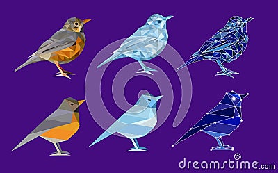 Set of birds in polygon style. Vector Illustration