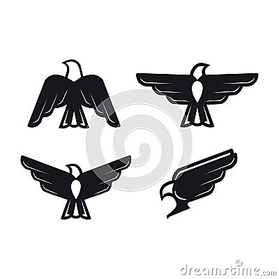 Set of birds predator black icons. Vector Illustration