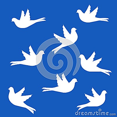 Set of birds silhouettes - flying pigeons Vector Illustration