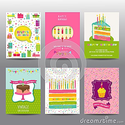 Set of Birthday Brochures and Cards Vector Illustration