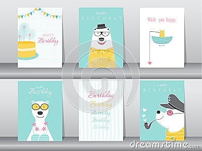 Set of birthday cards,poster,invitation cards,template,greeting cards,animals,bears,Vector illustrations Vector Illustration