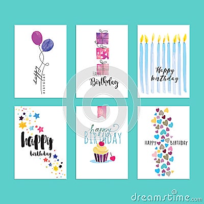 Set of birthday greeting card templates Vector Illustration