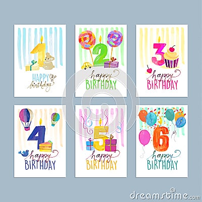 Set of birthday greeting cards Vector Illustration