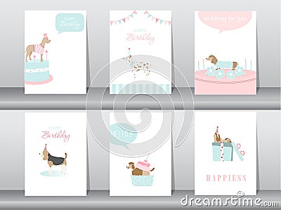 Set of birthday invitations cards,poster,greeting,template,animals,dogs,Vector illustrations Vector Illustration