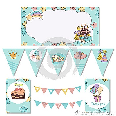 Set of birthday party elements Vector Illustration