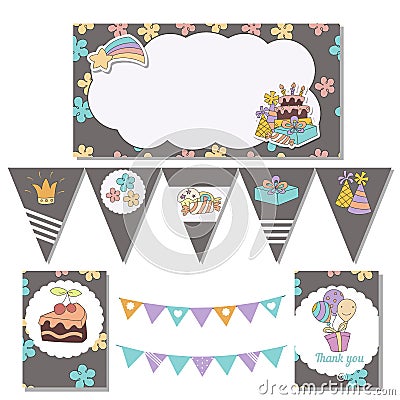 Set of birthday party elements Vector Illustration