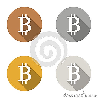 Bitcoin virtual currency set of symbols icons logo simple bronze silver gold platinum colored long shadow Vector Illustration