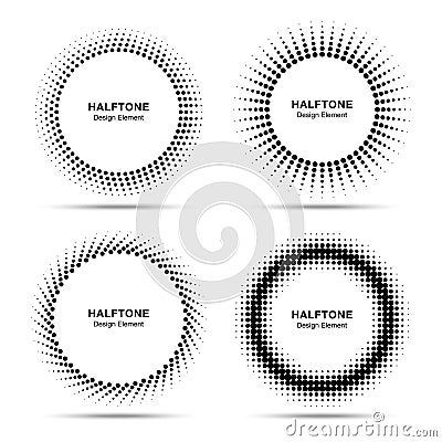 Set of Black Abstract Halftone Circles Logo Vector Illustration