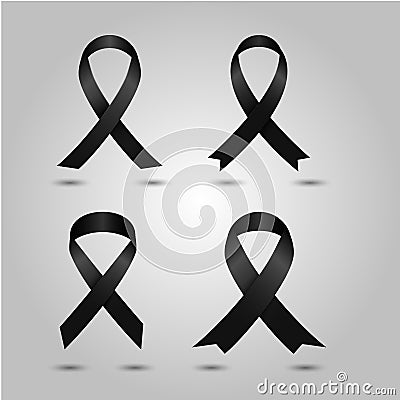 Set Black awareness ribbon vector. Mourning and melanoma symbol Vector Illustration