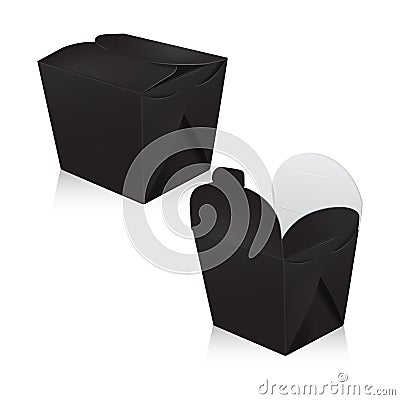 Set of black blank wok box mockup. Vector 3d packaging. Carton box for asian or chinese take away food paper bag Vector Illustration