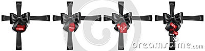 Set of black bows with crosswise ribbons and sale labels Vector Illustration