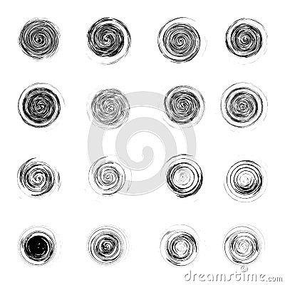 Set of black chaotic circular figures isolated on the white back Vector Illustration