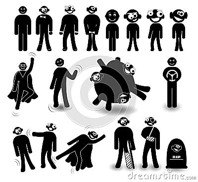 Set of black character in different situations with different emotions Stock Photo