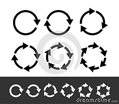 Set of black circle arrows. Modern mono solid plain flat minimal style. Vector Icons. Graphic for website. Isolated on white Stock Photo