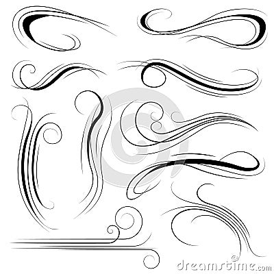 Set Black Collection Simple Line Winds Gust Squall Curl Doodle Outline Nature Element Vector Design Sketch Isolated Illustra Vector Illustration