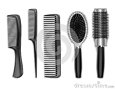 Set of black combs for hair isolated on white Stock Photo