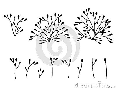 Set of black coral seaweeds silhouettes flat vector illustration isolated on white background Cartoon Illustration