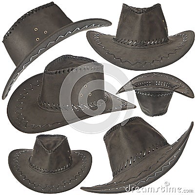 Set Of Black Cowboy Hat Stock Photo