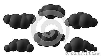 Set of black 3d clouds. Soft round fluffy clouds Vector Illustration