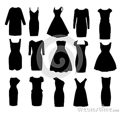 Set of black different shapes of evening ball dresses Stock Photo