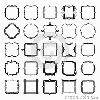 Set of black different styles line emblems and frames design elements Vector Illustration