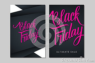 Set of Black Friday Sale flyers with handwritten elements. Vector Illustration