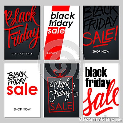 Set of Black Friday Sale flyers with handwritten elements. Vector Illustration