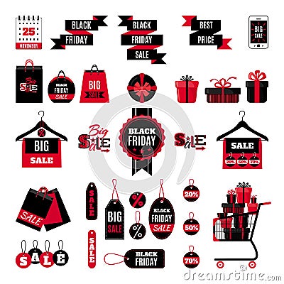 Set of Black Friday sale icons. Vector Illustration