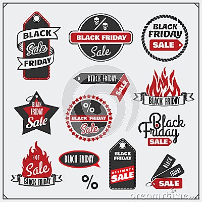 Set of Black Friday Sale tags, banners, badges, labels and design elements. Vector Illustration