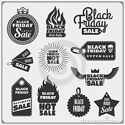 Set of Black Friday Sale tags, banners, badges, labels and design elements. Vector Illustration