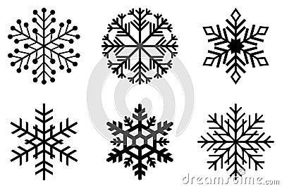 Set of black Frosty snowflakes on an isolated white background. Vector Illustration