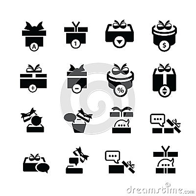 Set black gift and bubble talk icons Stock Photo