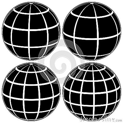 set black globe 3D model of the Earth or of the planet, model of the celestial sphere with coordinate grid, vector field Vector Illustration