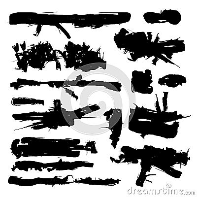 Set of Black Grunge Brush ink Stroke. Vector Illustration