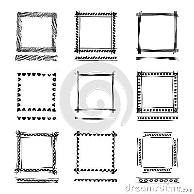 Set of Black Grunge ink Frames. Abstract artistic hand painted Vector Illustration