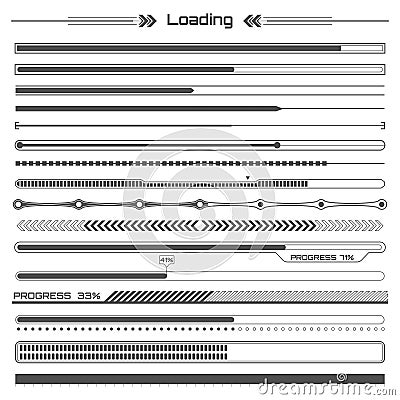 Set of black hud loading lines infographic elements. Futuristic user interface. Virtual graphic. Infographic elements Vector Illustration