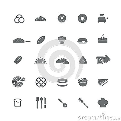 Set of black icons with flour products. Vector Illustration