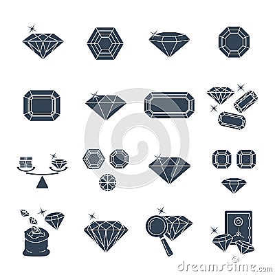 Set of black icons gemstone, jewelry, brilliant Vector Illustration