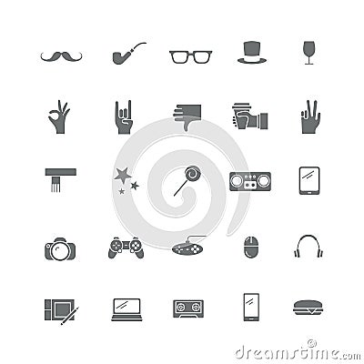 Set of black icons with hipster items. Vector Illustration