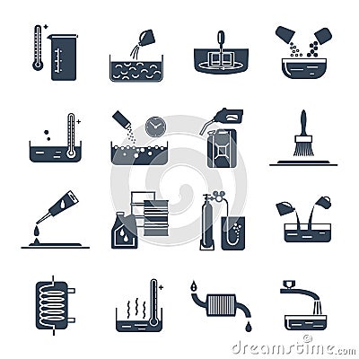 Set of black icons household chemicals, tool Vector Illustration