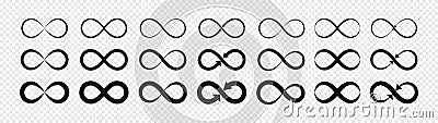 Set of black infinity symbols and signs silhouettes. Isolated on transparent background. Vector Illustration