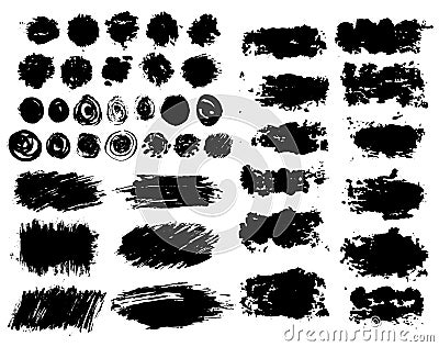 Set of black ink stains, grunge vector brush strokes and circles, black textured backgrounds Vector Illustration