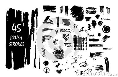 Set of Black ink vector stains and strokes Vector Illustration