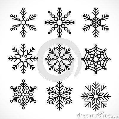 Set snowflake line icons Vector Illustration