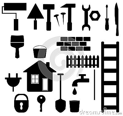 Set black isolated tools for house repair Vector Illustration