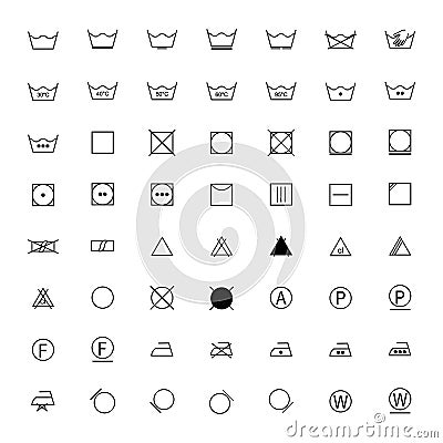 Set of black laundry symbols on white background, illustration Vector Illustration