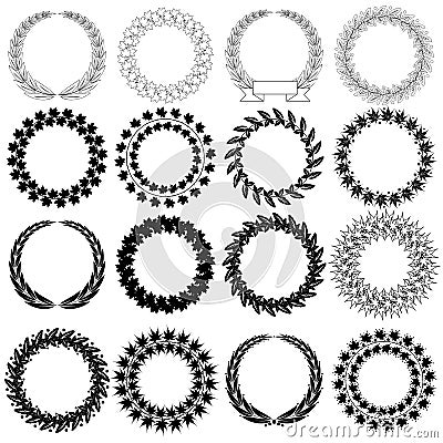 Set black laurel wreath on the white background Vector Illustration